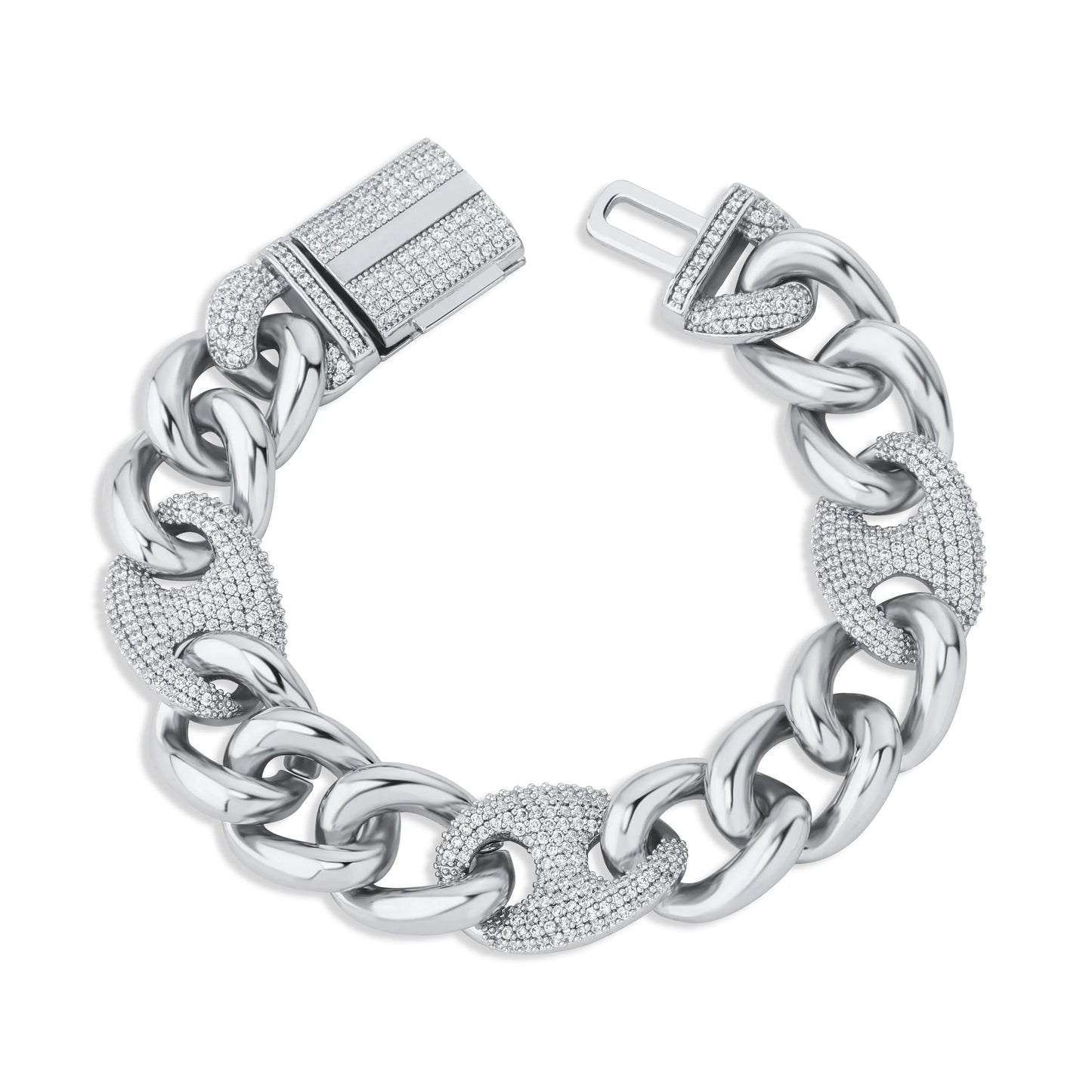 TOPGRILLZ Box Buckle Miami Cuban Chain Iced Out Cubic Zirconia Hip Hop Bracelet