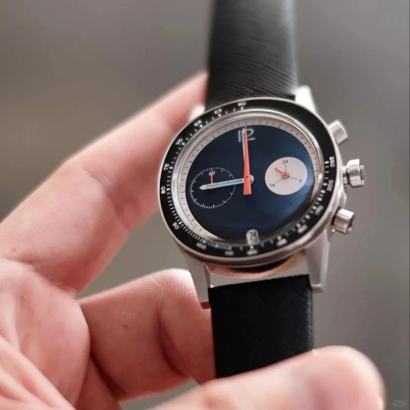CILOA Round Quartz Watch Leather Strap Luxury Timepiece For Men