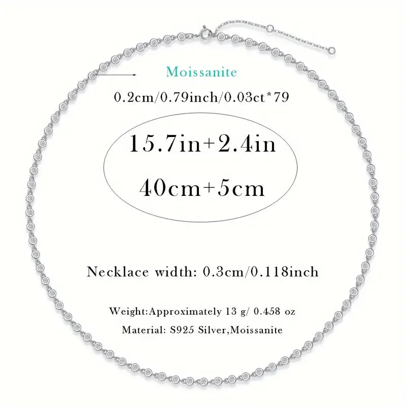 Moissanite Tennis Necklace 925 Sterling Silver 18K Gold Plated Adjustable