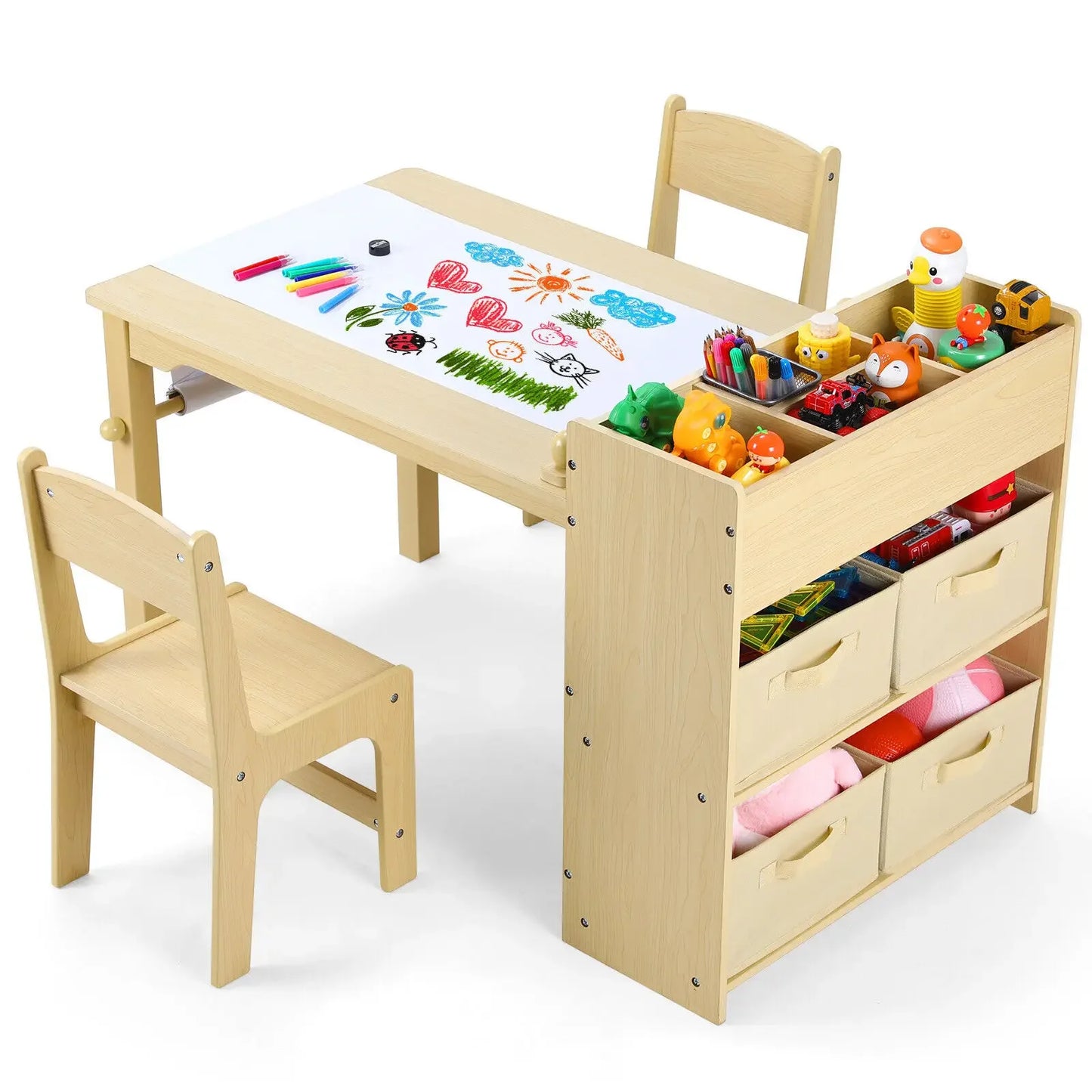 AuAg Kids Art Table and Chair Set With Storage Shelves and Bins