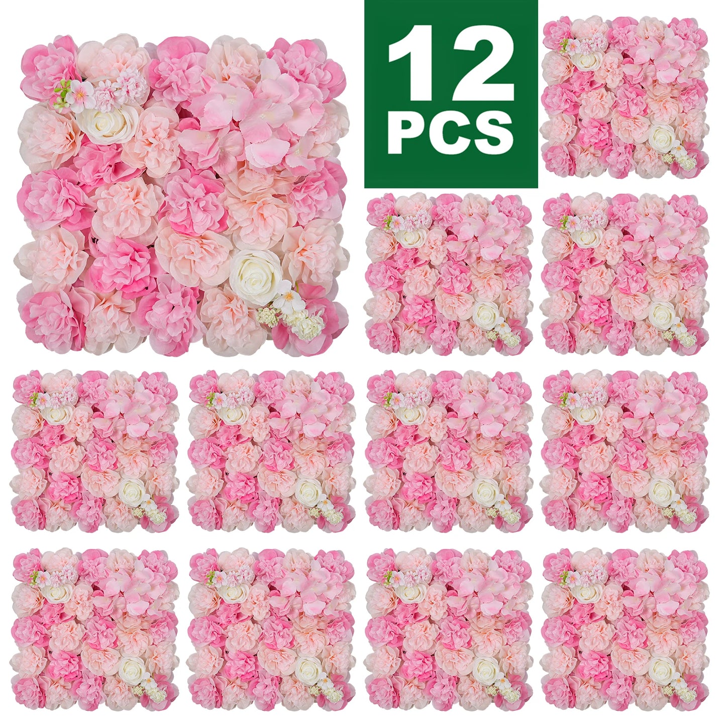 RUEESEECN 12Pcs Artificial Roses Wall Panel Backdrop 3D
