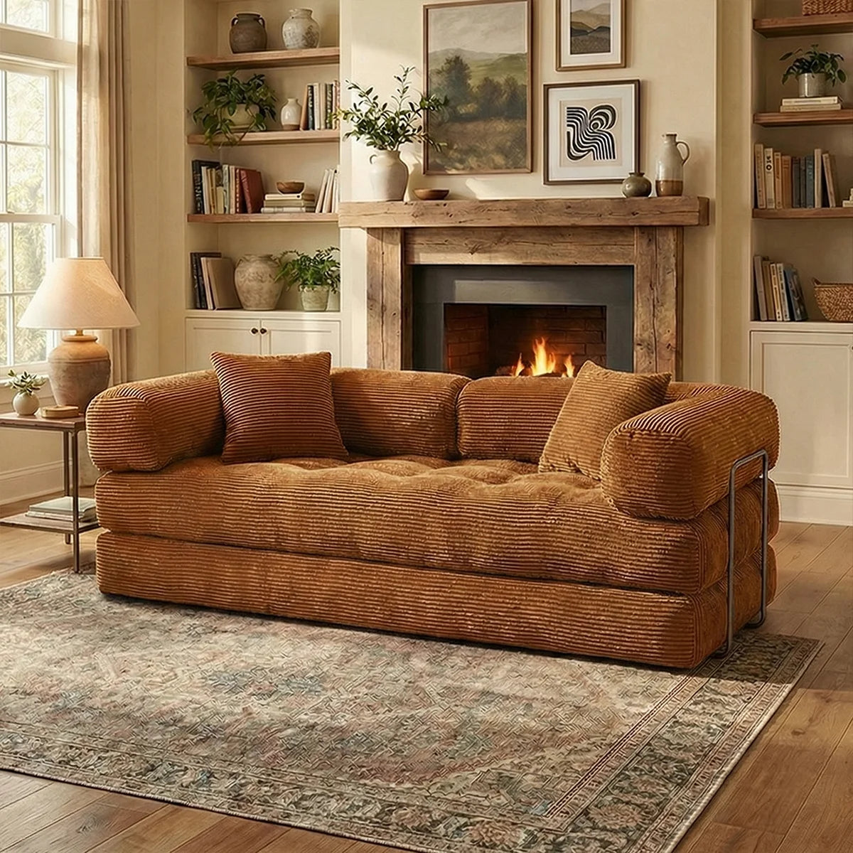 YQzyphyna Corduroy Futon Sofa Bed 4 In 1 Convertible Loveseat