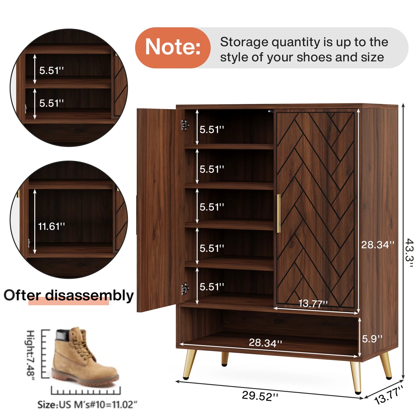 Tribesigns 6-Tier Wooden Shoe Cabinet with Doors and Adjustable Shelves