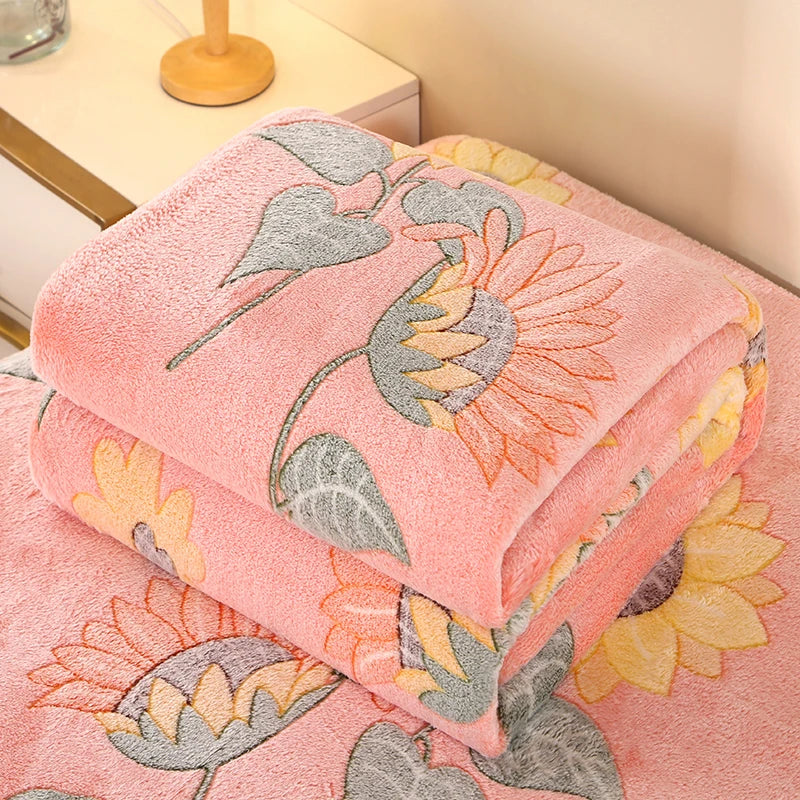 Floral Style Warm Bedspread Fleece Blanket For Sofa And Bed