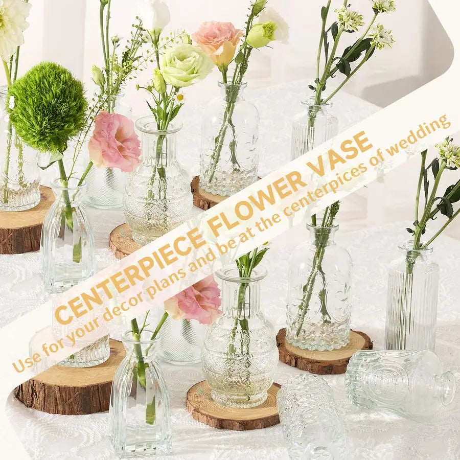 32 Piece Glass Bud Vase Set With Etched Pattern Centerpieces