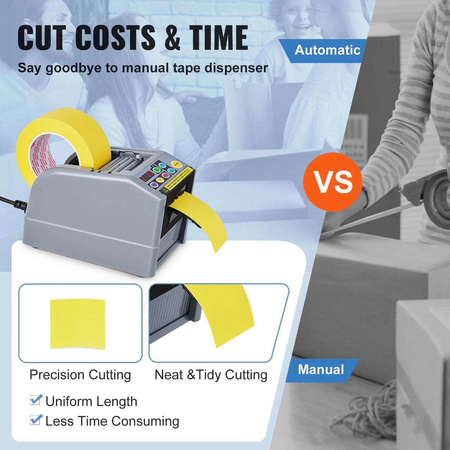 Automatic Tape Cutting Machine With Paper Slitting Dispenser For Packaging