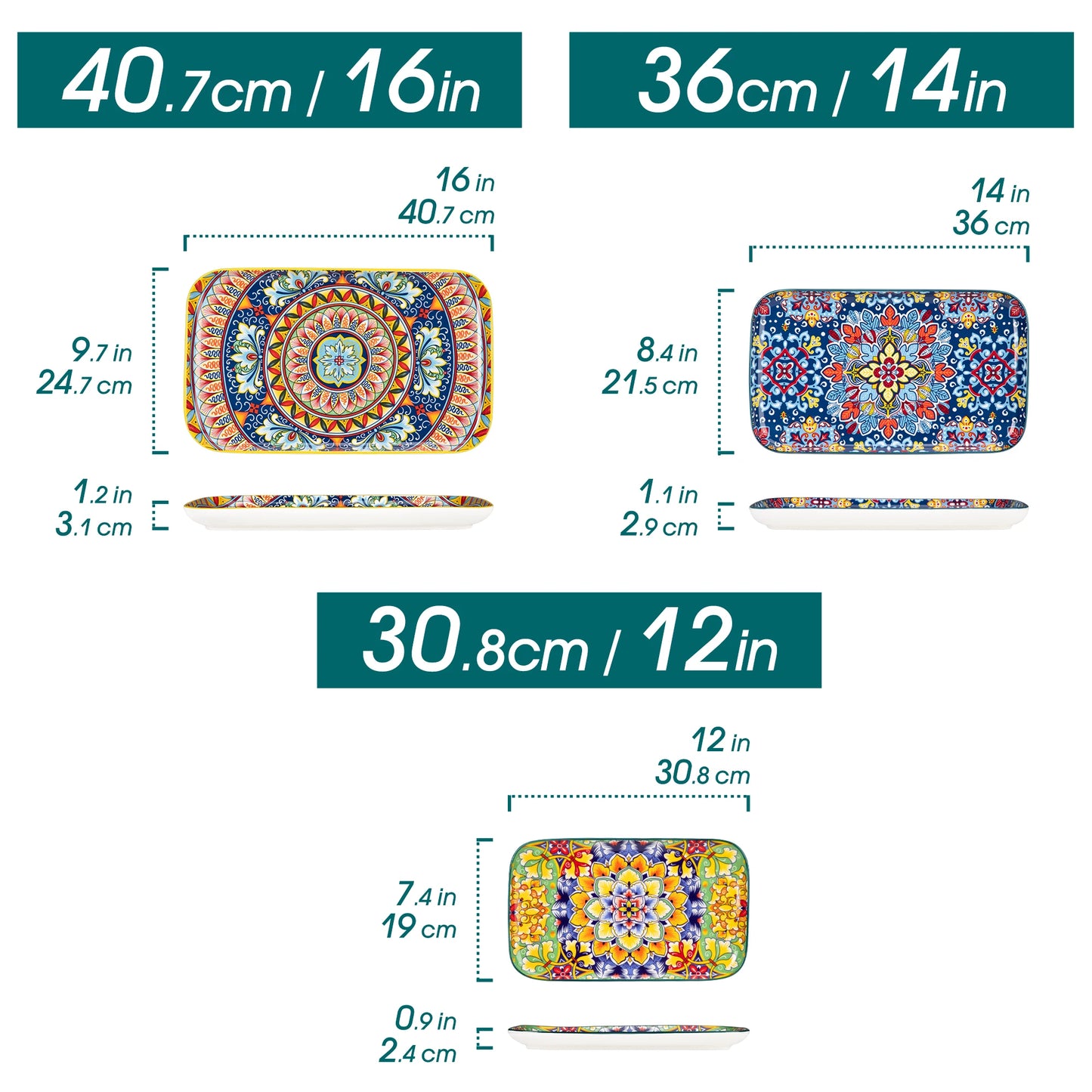 Malacasa Ceramic Rectangular Salad Plates Set With Floral Design