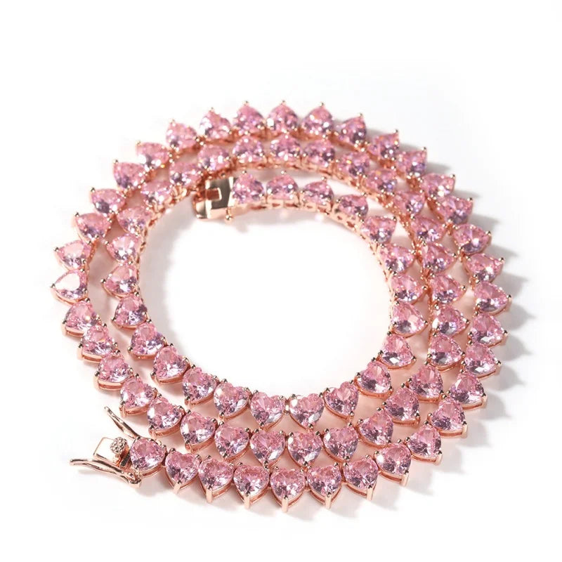 Fashion Copper Heart Zircon Cuba Chain Necklace for Women Gift
