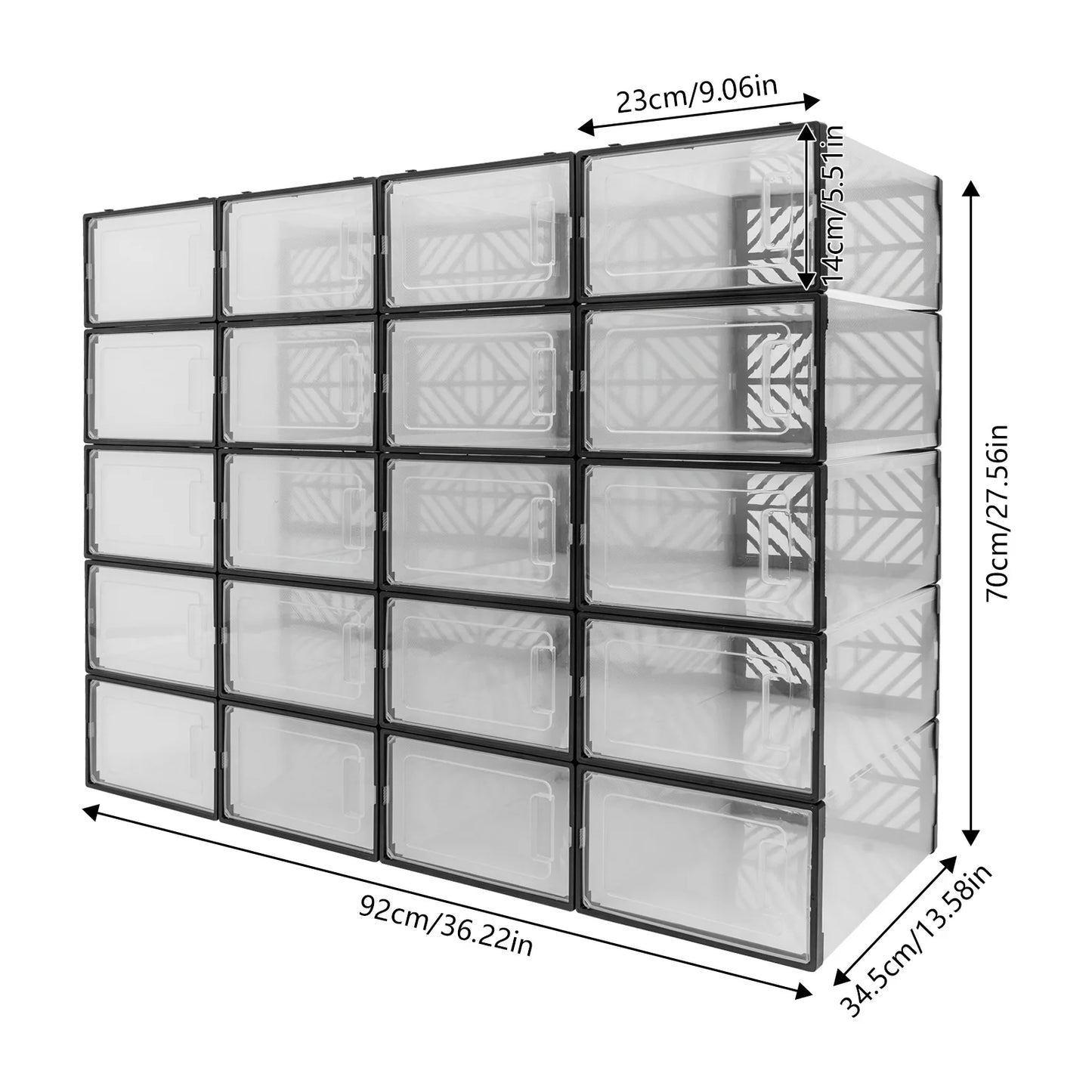20 Pcs Transparent PP Shoe Storage Box Organizer
