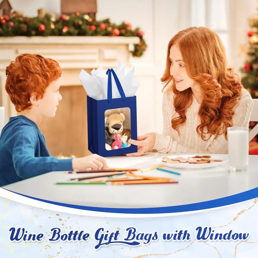 Generic Kraft Clear Gift Bags With Tissue Paper - Transparent Window Bags With Handles For Business Use 10x7x5 Inches