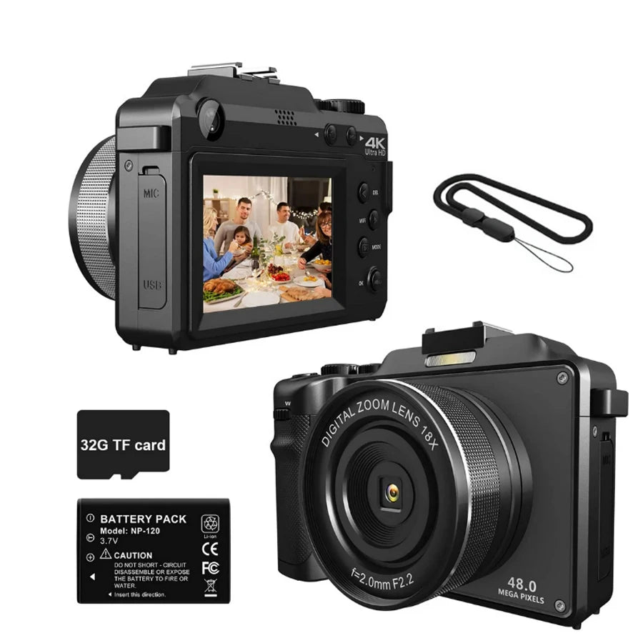48MP 4K Digital Camera With Dual Cameras And 18x Zoom