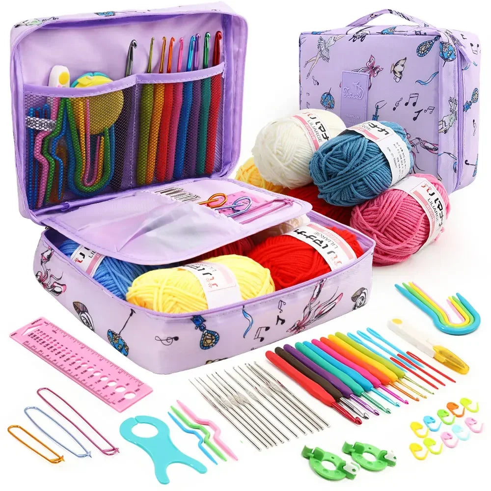 59 Piece Crochet Kit Portable Starter Set With Storage Bag For Beginners Includes Yarn