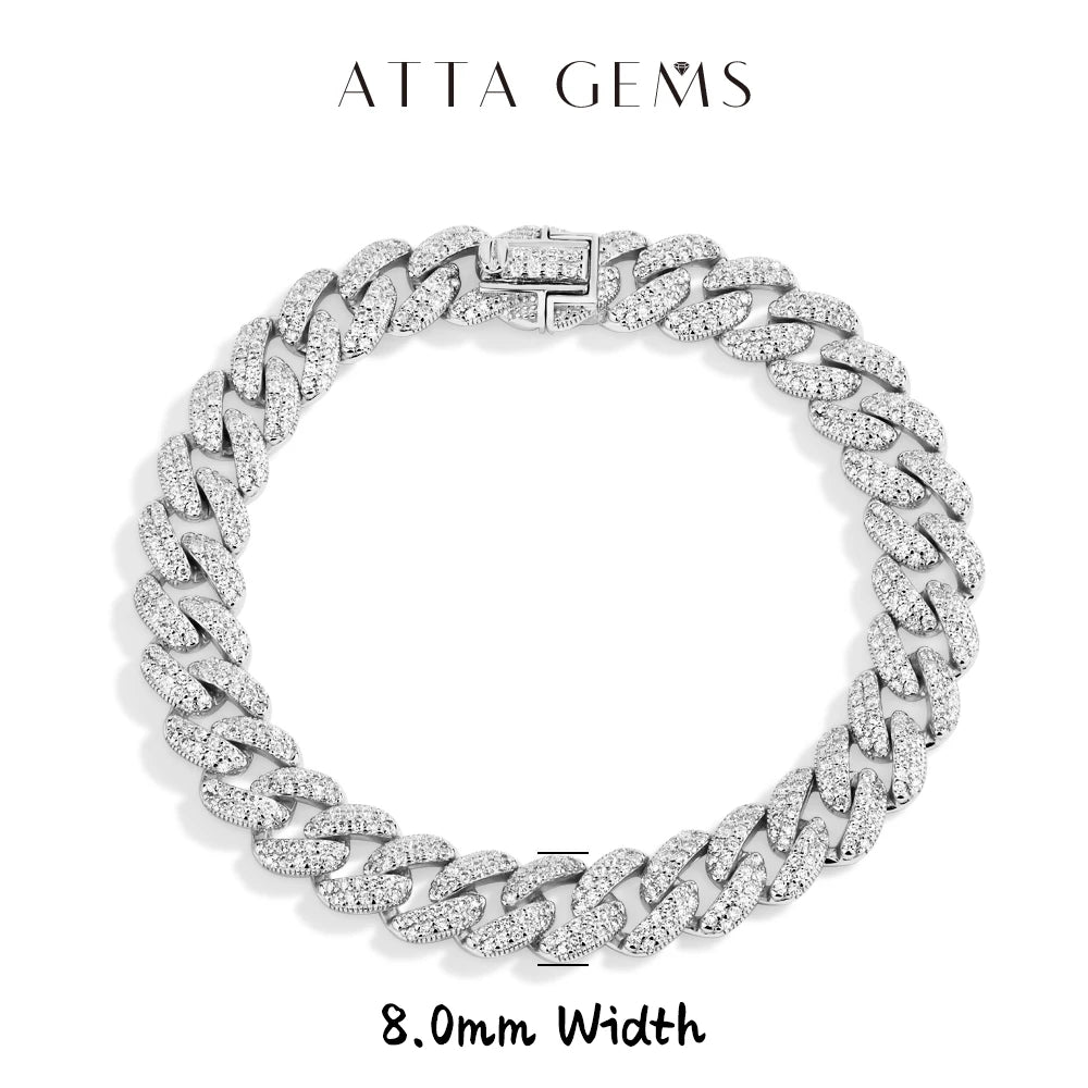 ATTAGEMS Moissanite Cuba Chain S925 Sterling Silver Tennis Bracelet