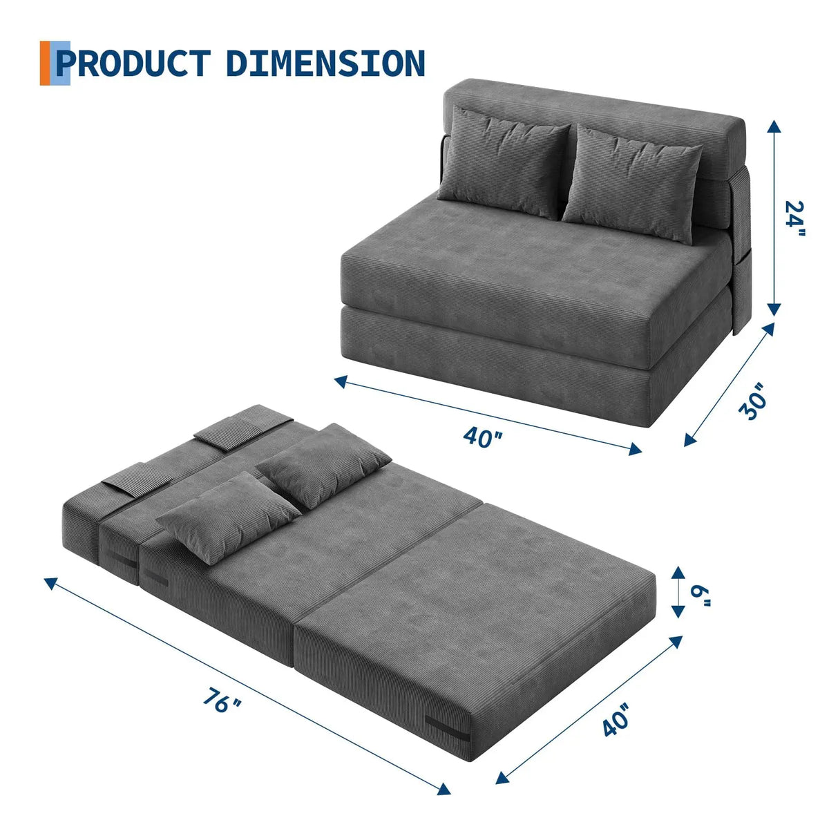 HobbyLane 4 In 1 Folding Sofa Bed Convertible Sleeper Couch