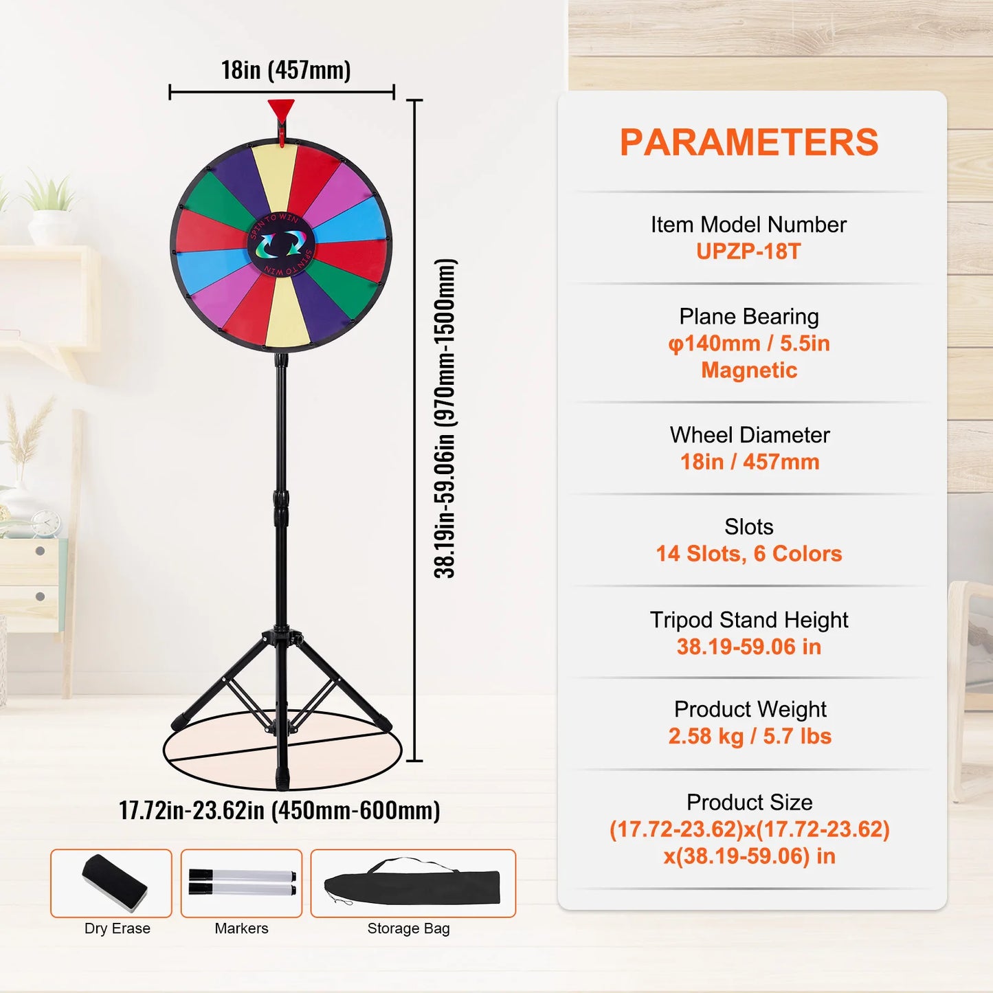 SucceBuy Tabletop Prize Wheel With Dry Erase Surface And Foldable Stand 14 Slots