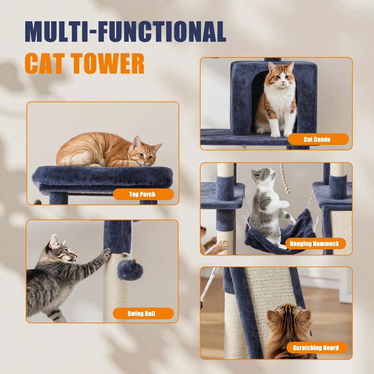 JHK Cat Tree Five Level Tower With Natural Sisal Posts