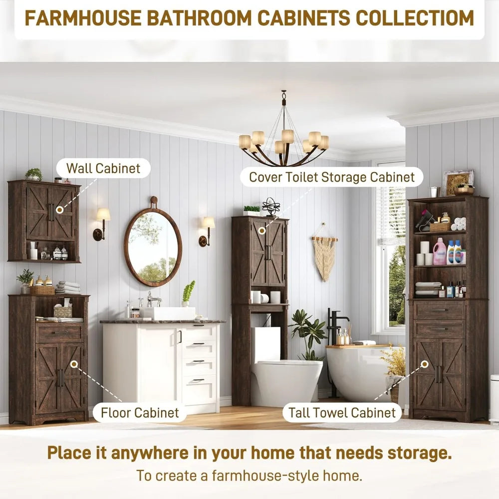 XMSJ Farmhouse Tall Bathroom Storage Cabinet Freestanding Ultra Expandable Drawers