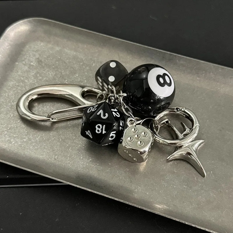 Black 8 Dice Gothic Acrylic Keychain Bag Charm Unisex