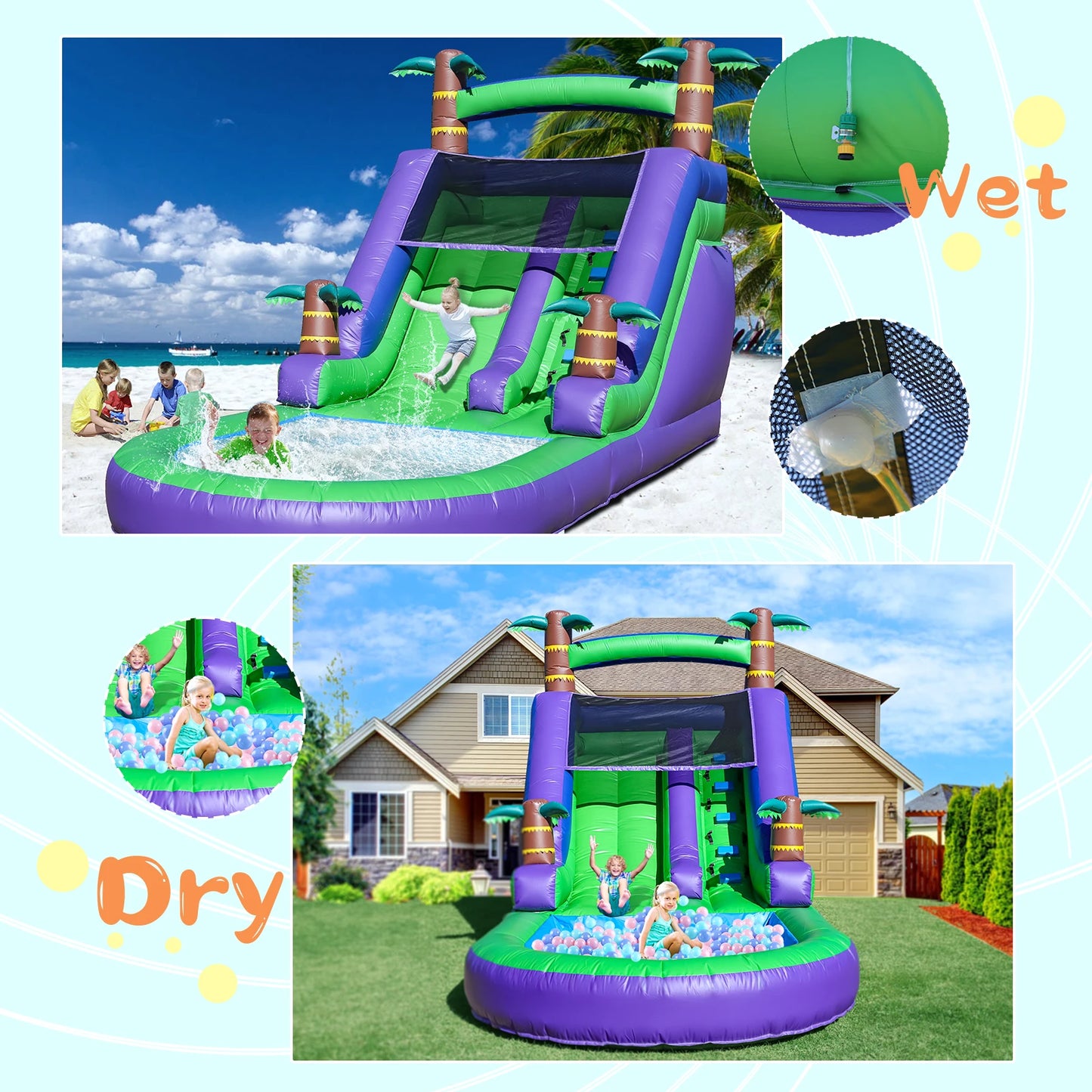 RTS Inflatable Bounce House Tropical Water Slide - Giant Commercial PVC Outdoor Fun For Kids Parties