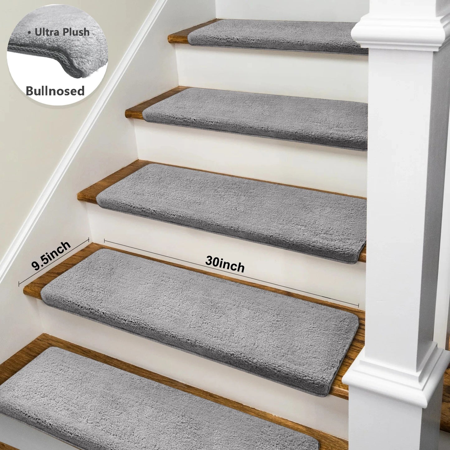 None Bullnose Non-Slip Stair Treads Ultra Plush Washable Adhesive Carpet Mats For Elderly And Pets - Safe And Non Slip