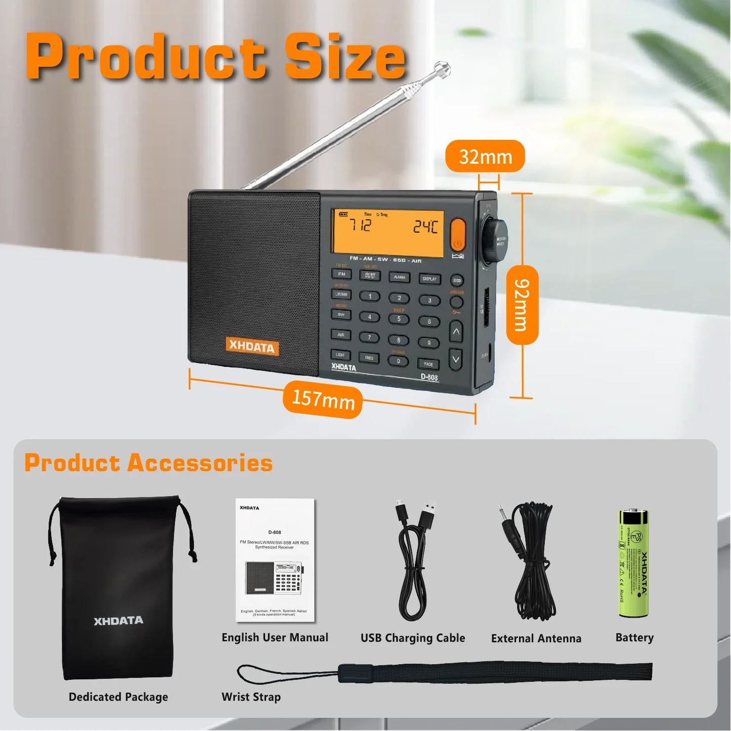 XHDATA D-808 AM FM SW MW SSB Radio Portable Receiver