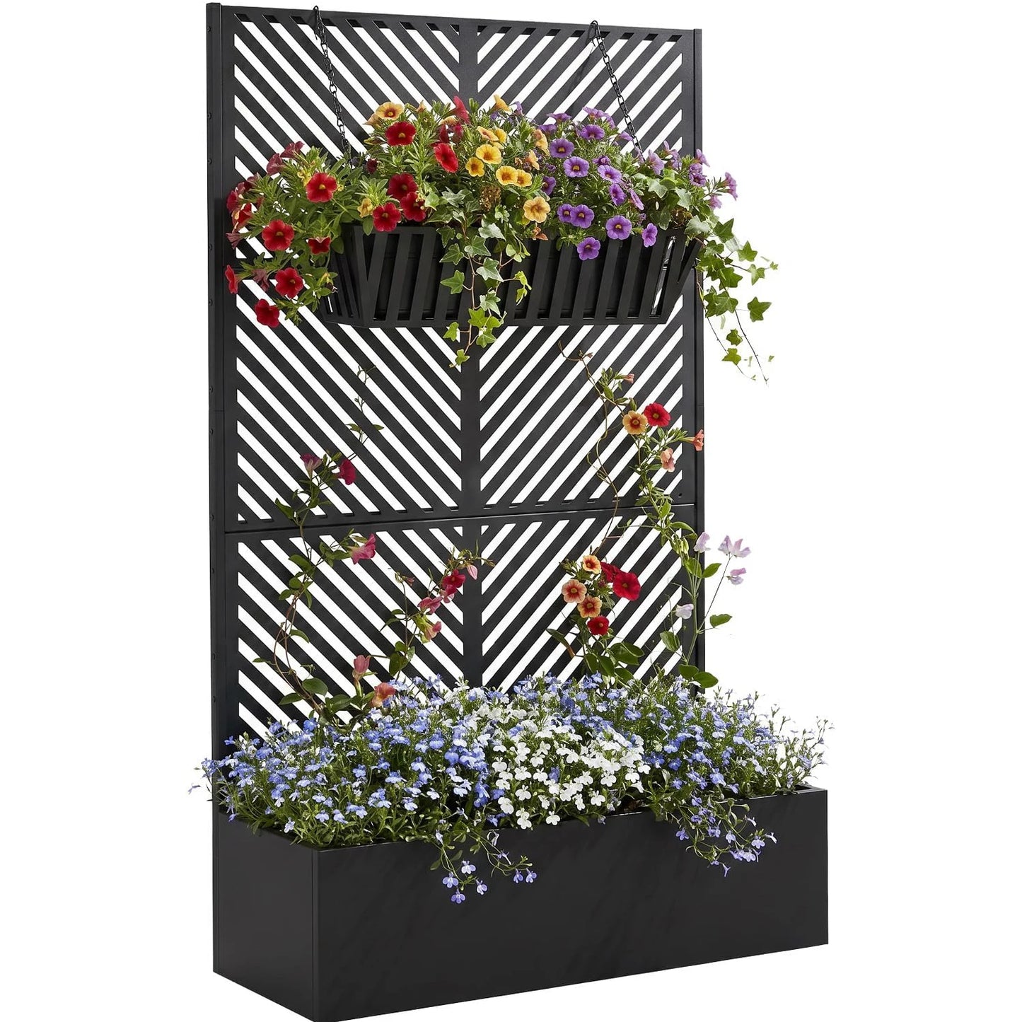 HiMISS Metal Raised Planter Box With Trellis Drainage Holes
