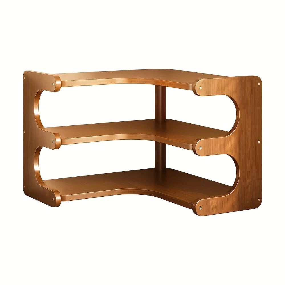 Three-Tier Bamboo Corner Desk Shelf