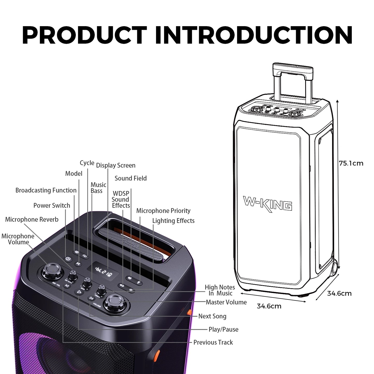 W-King T12 Portable Bluetooth Speaker 370W Max Output