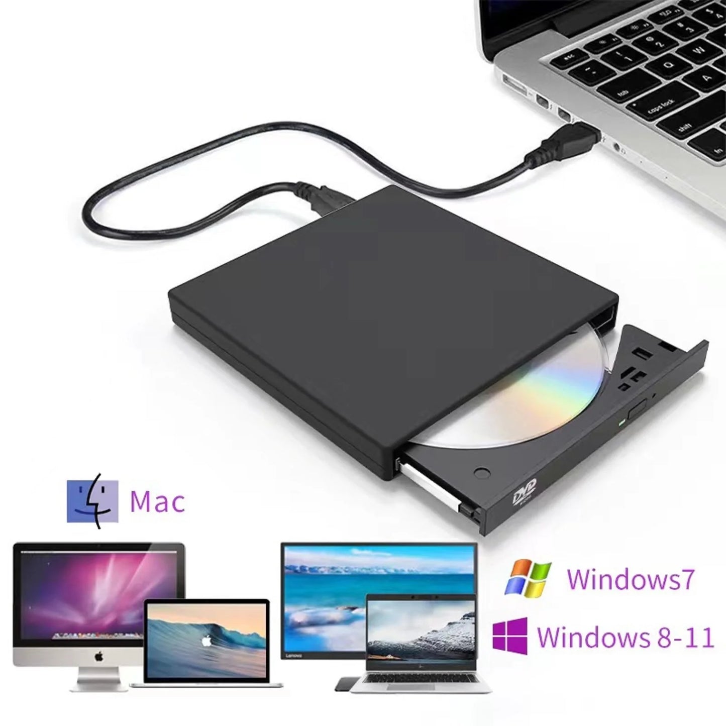 USB 2.0 External CD DVD RW Drive Burner For Laptop