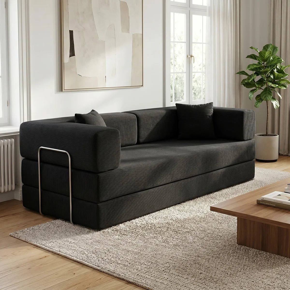 YQzyphyna Modern Corduroy Futon Sofa Bed For Living Room