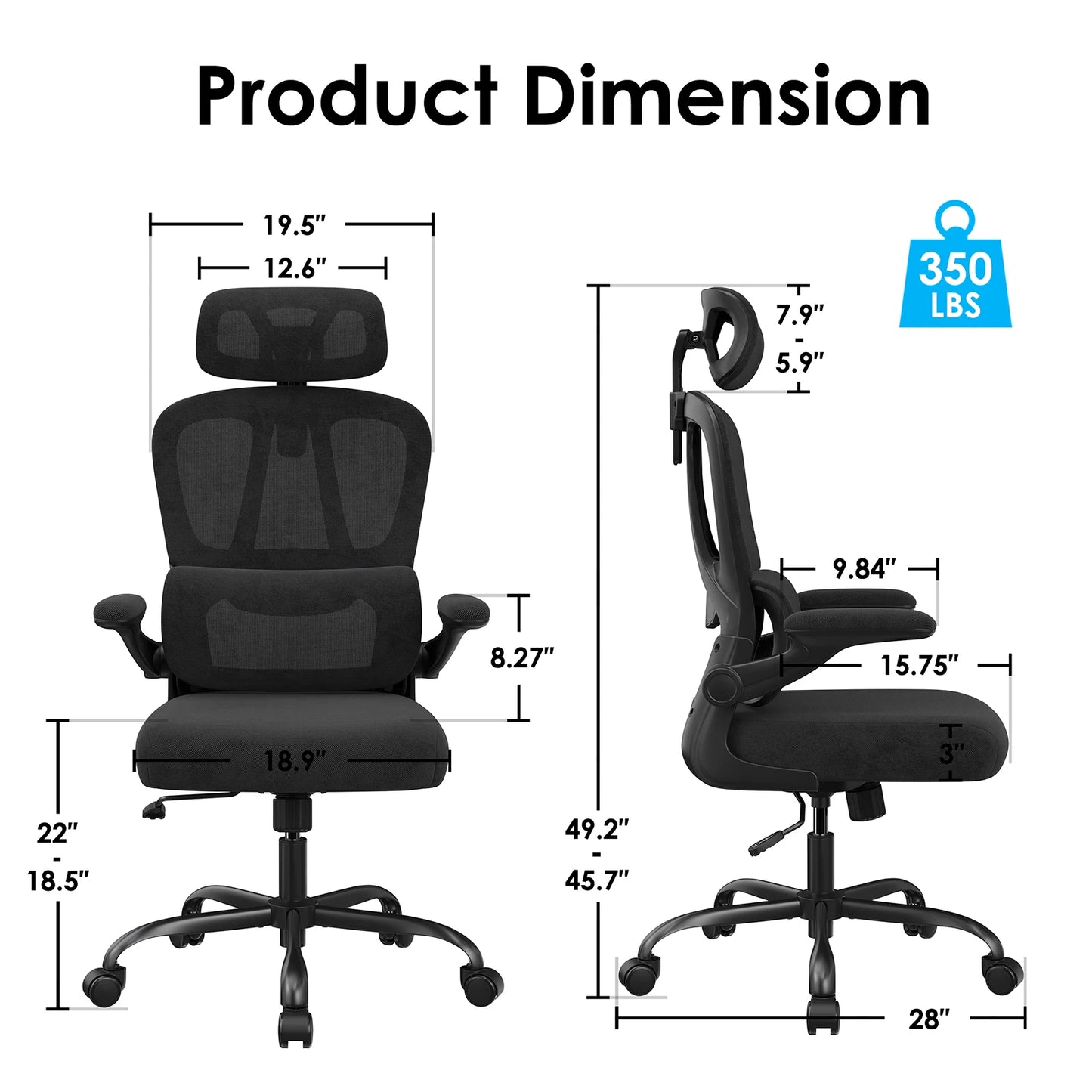 FARINI Ergonomic Office Chair With Headrest Lumbar Support High Back