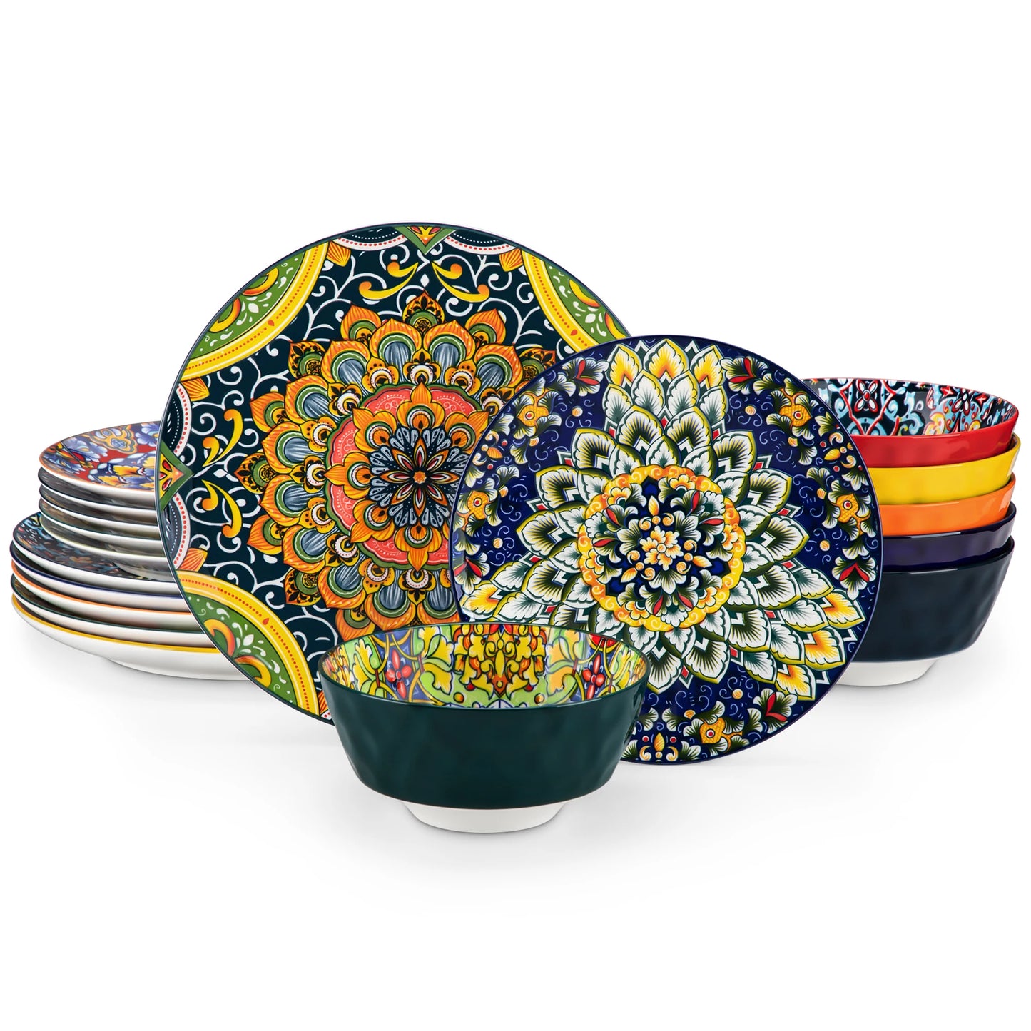 MALACASA Stoneware Dinnerware Set Bohemian Style For Six