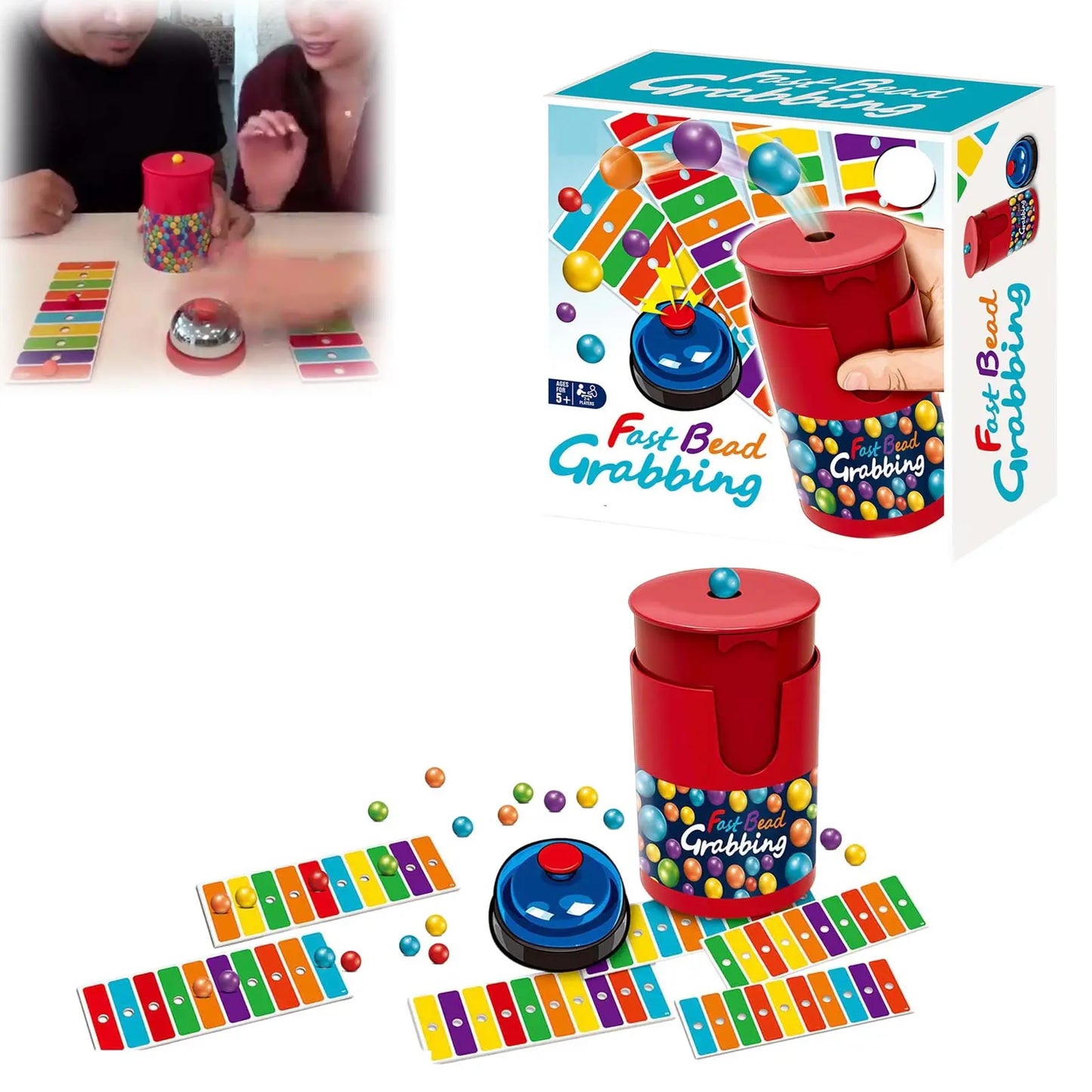 Generic Color Line Bead Grabbing Board Game For Two Players - Sensory Fun With 90 Beads 6 Code Cards And 1 Bell