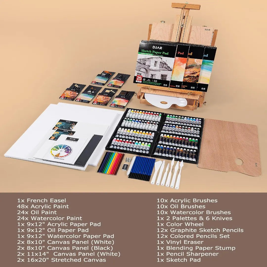 DJAR Wooden French Easel Painting Kit With Artist Supplies