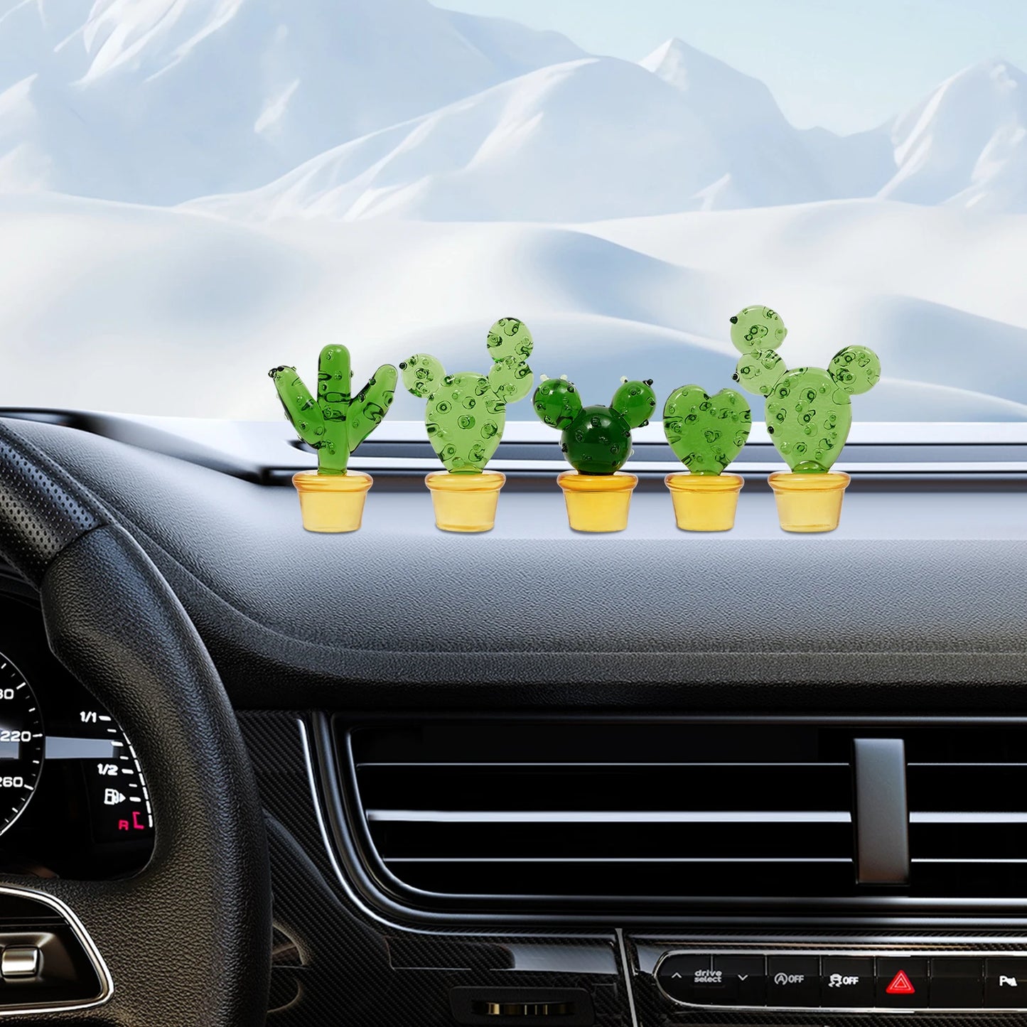 Five Piece Glass Blown Mini Cactus Figurines For Home Decor