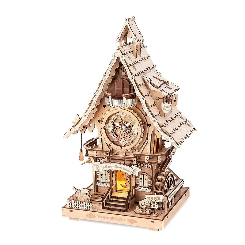 Robotime Rokr 3D Wooden Puzzle Cuckoo Clock Kit Black Forest Style