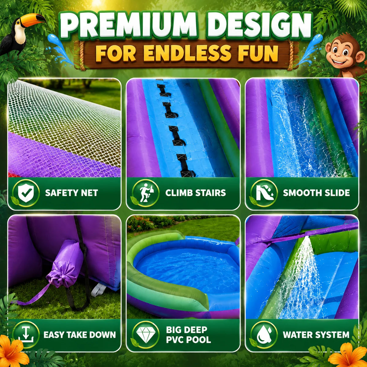 Tropical Rainforest Water Slide Summer Backyard Family Outdoor Inflatable Fun