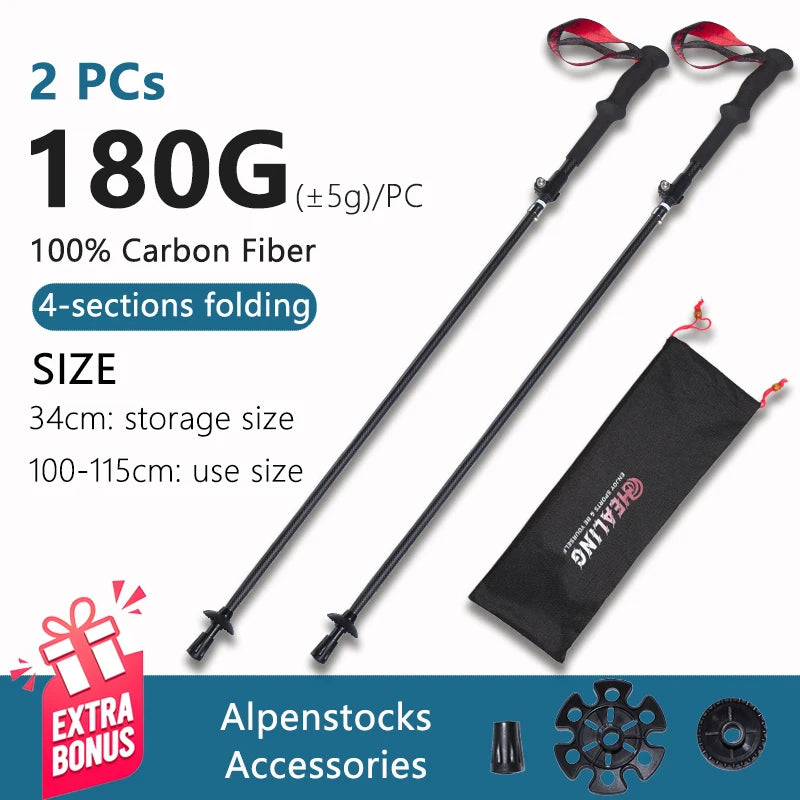 OKHEALING Carbon Fiber Folding Trekking Poles For Hiking and Climbing