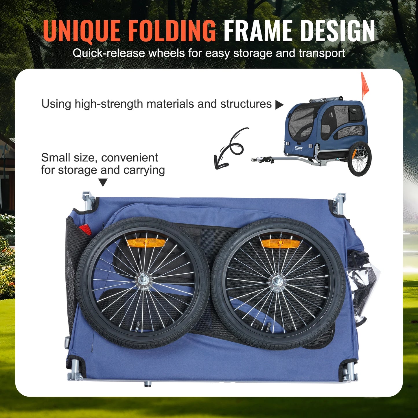 Collapsible Dog Bike Trailer Pet Carrier With Coupler Reflectors