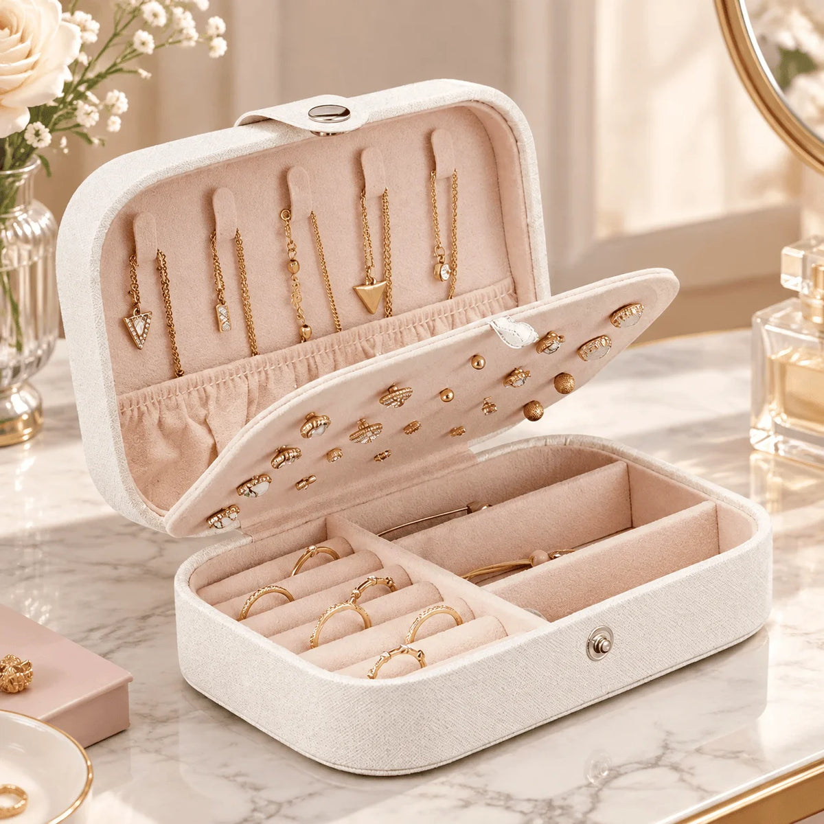 KISMIS PU Leather Jewelry Organizer Box With Travel Compartments