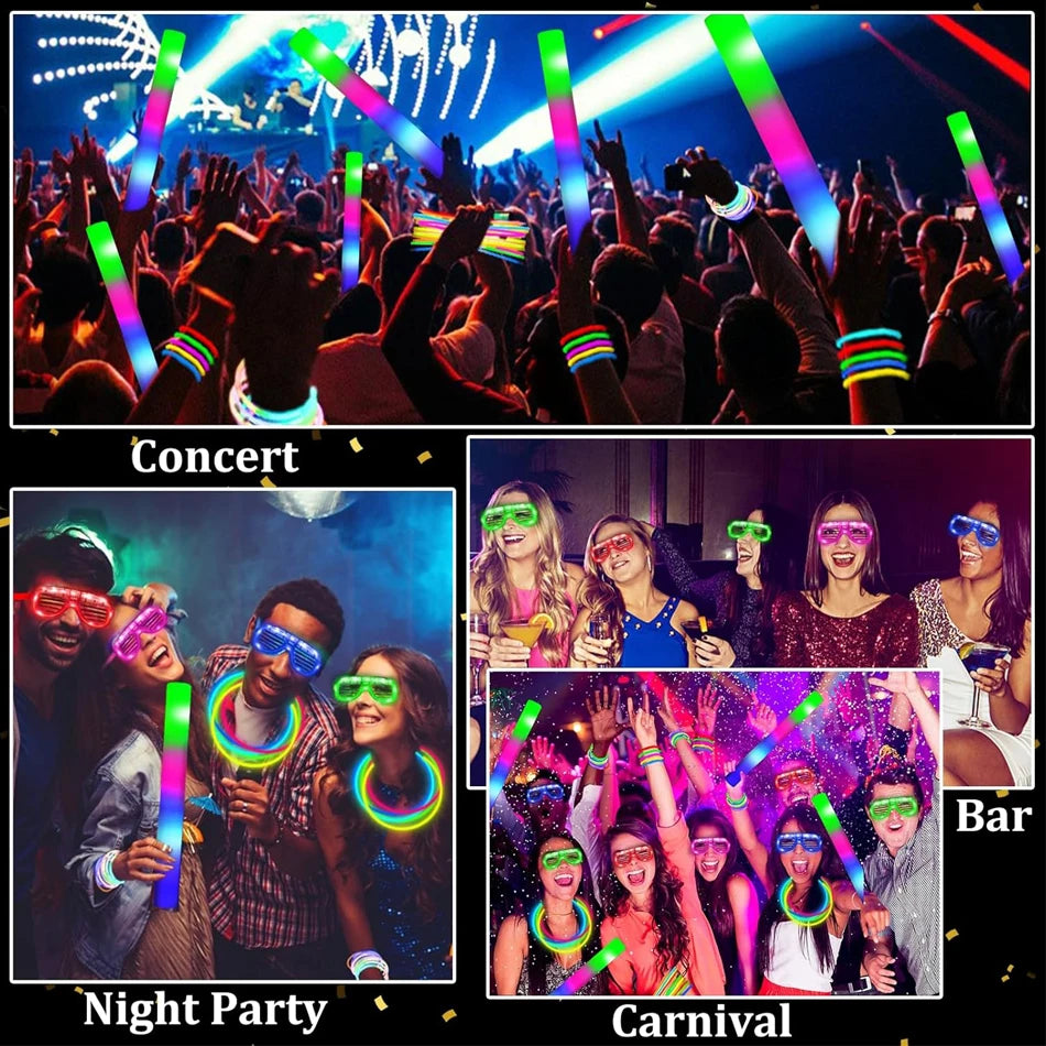 Glow In The Dark Party Supplies Kit With Foam Glow Sticks And LED Glasses