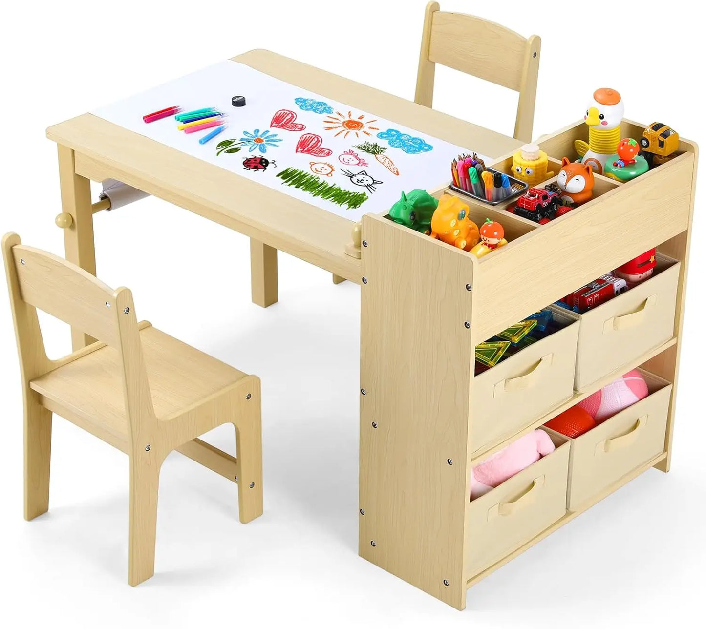 AuAg Kids Art Table And 2 Chairs Set With StorageSpace