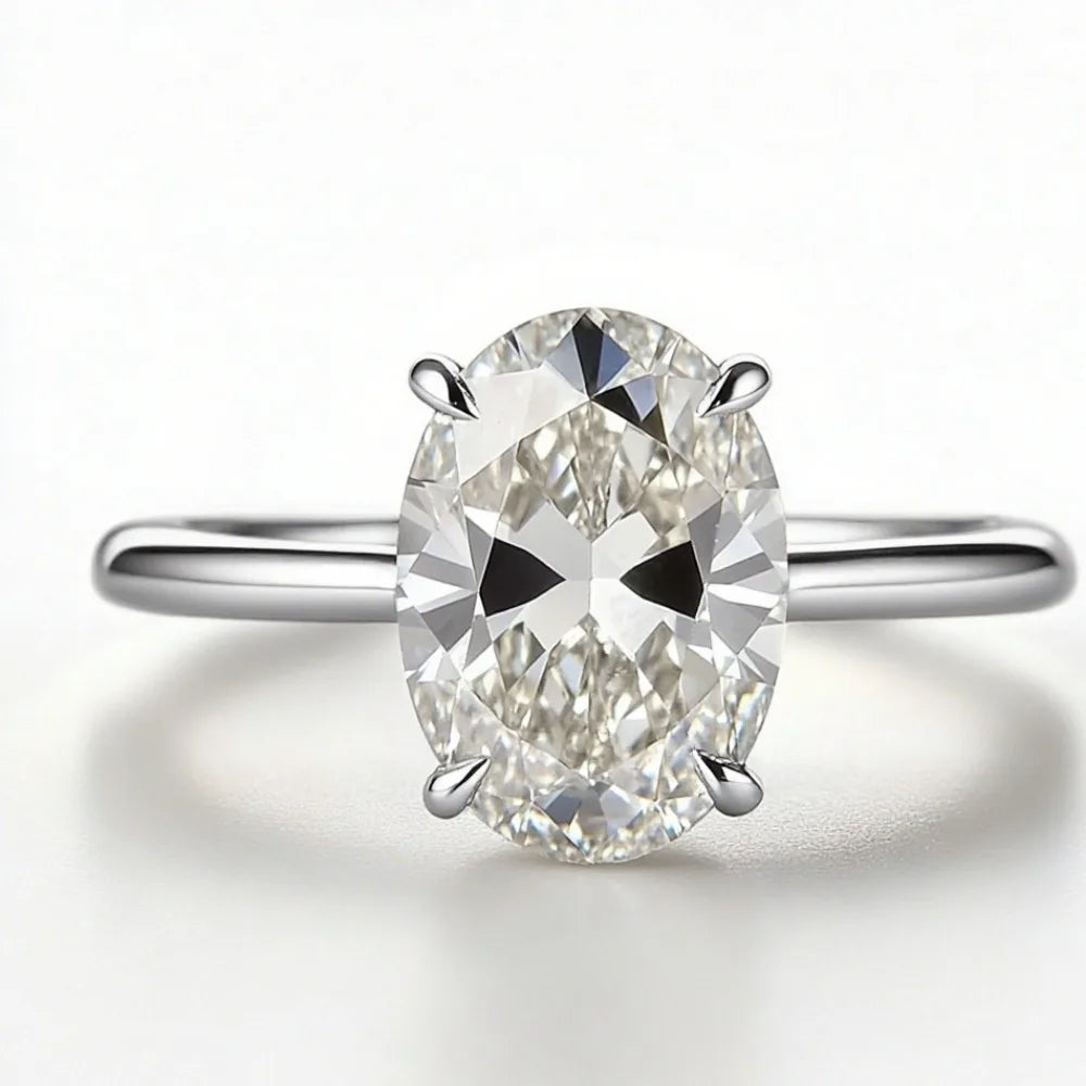 Oval Moissanite Ring Silver Four Claw Setting For Women