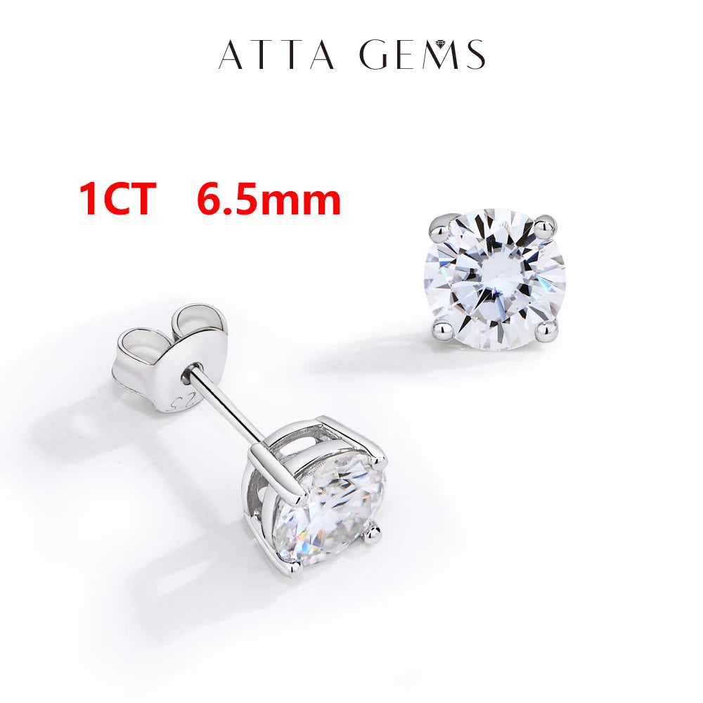 ATTAGEMS GenuineMoissaniteStones Four Claw Stud Earrings S925 Sterling Silver Jewelry