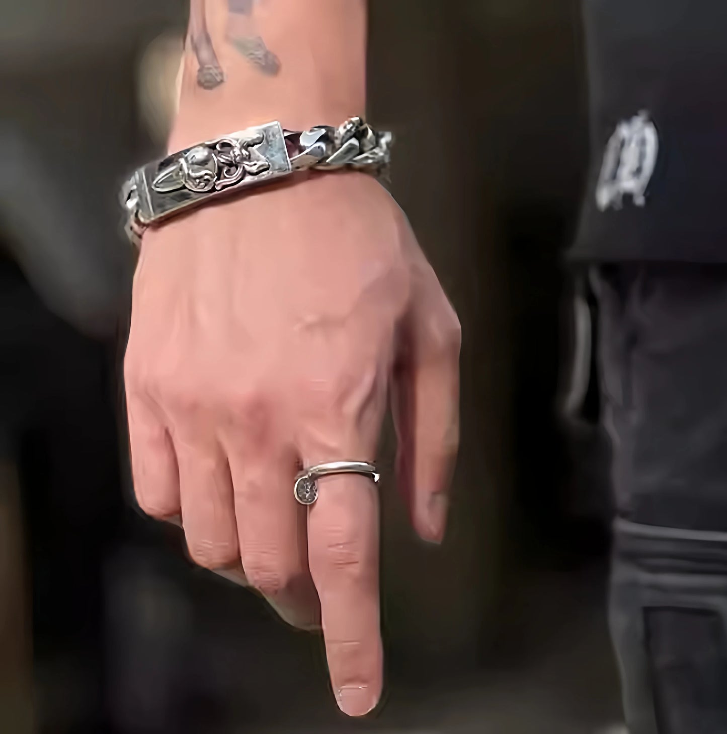 NONECN S925 Sterling Silver Retro Flat Nail Ring