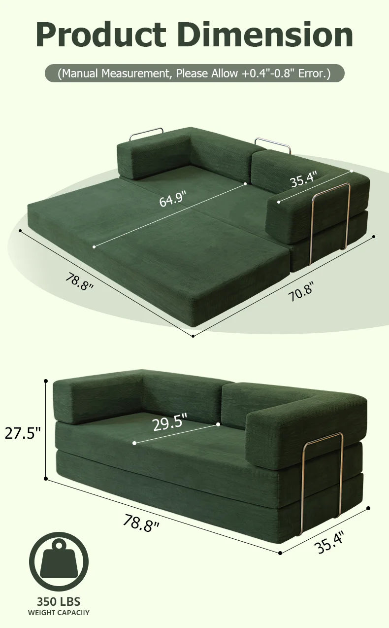 YQzyphyna Corduroy Futon Sofa Bed 4 In 1 Convertible Loveseat