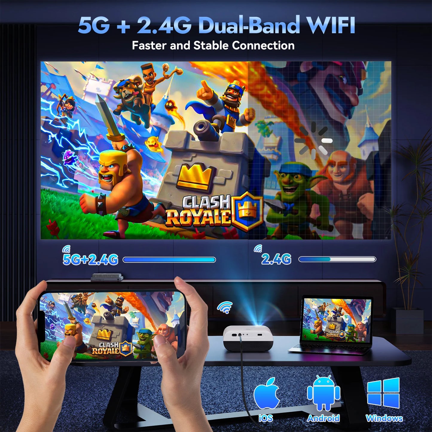 1080P Full HD Portable Projector With Screen and Bluetooth