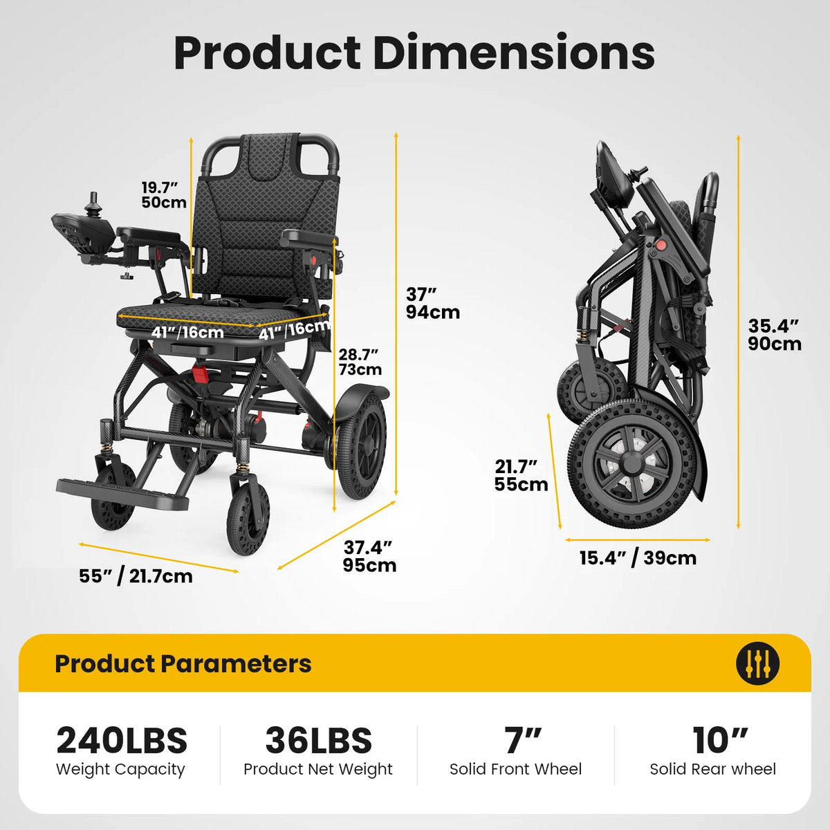 SHICUO Foldable All Terrain Electric Wheelchair for Adults