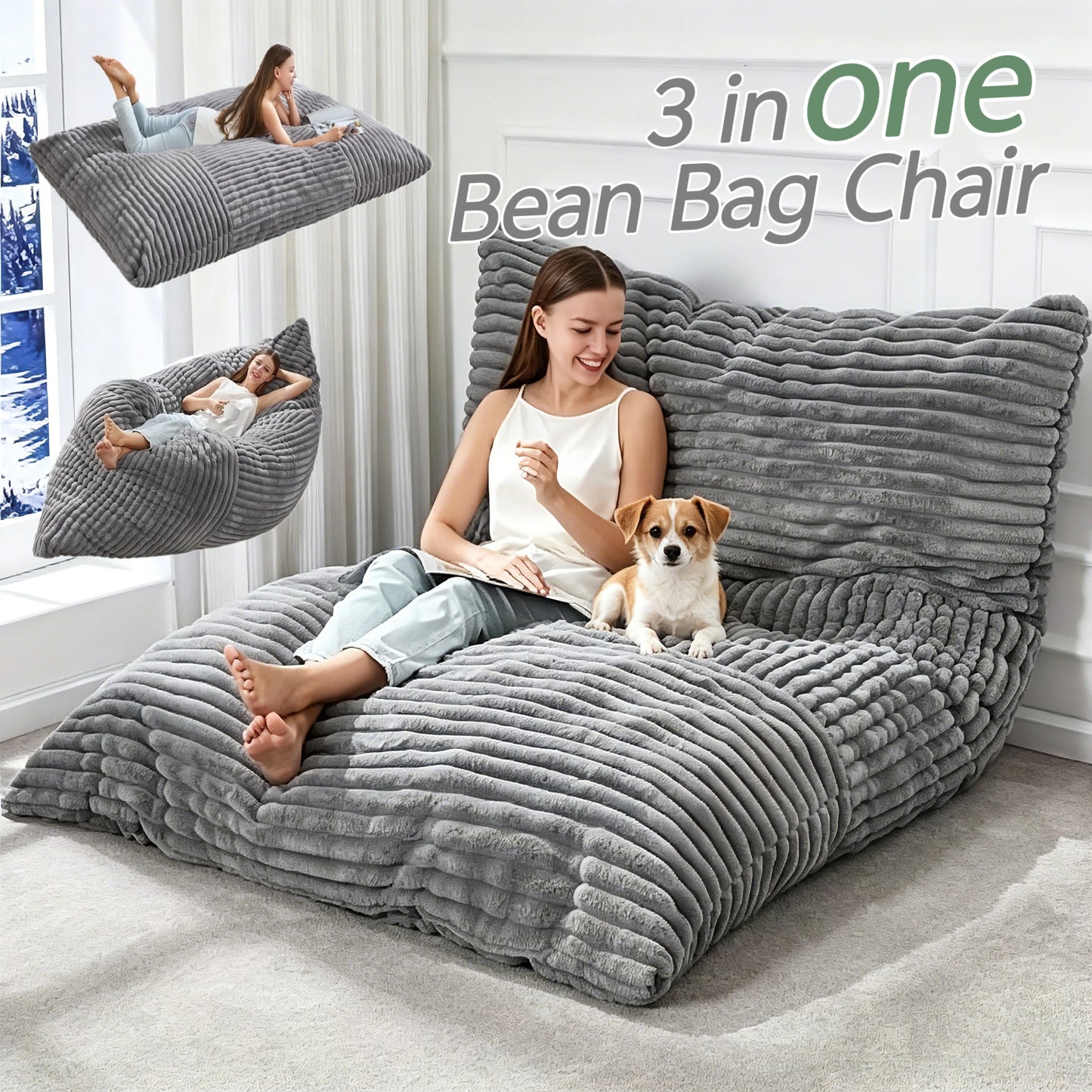 Convertible Bean Bag Chair Floor Cushion For Adults