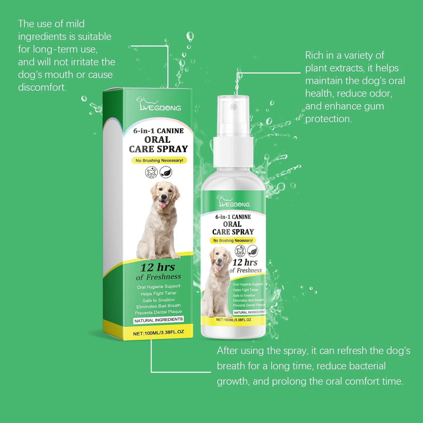 YEGBONG Pet Oral Care Spray Natural Removes Stains And Tartar